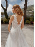 Beaded Ivory Lace Tulle Wedding Dress With Long Train